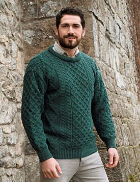 Unisex Aran Sweater Moss Green