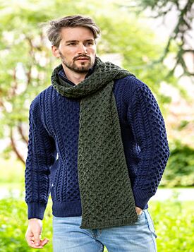 Cable Knit Unisex Scarf Army Green - 100% Merino Wool