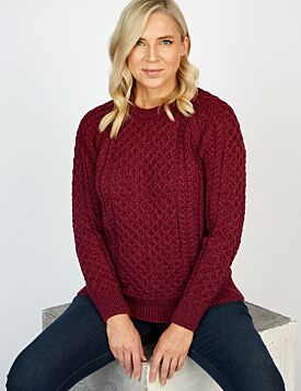 Ladies Aran Sweater Raspberry