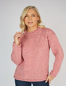 Pure Wool Handloomed Roll Neck Sweater Light Pink