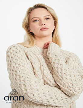 Handknit Womens Plus Size Aran Sweater Beige