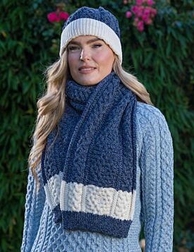 Hat and Scarf Set - 100% Merino Wool - ONE SIZE - Denim / Natural