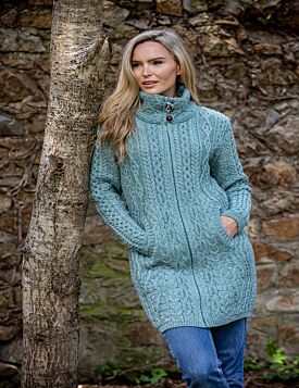 Merino wool Irish Aran long fitted coat
