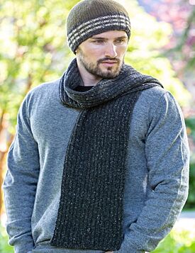 Wool and Cashmere Luxe Ribbed Scarf Charcoal - Made in Ireland