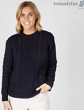 Honeycomb Stitch Aran Sweater Navy Marl