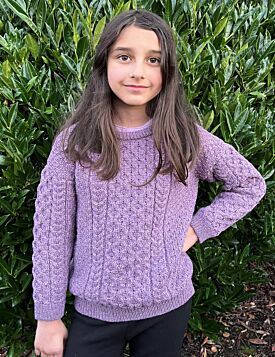 Kids Aran Sweater Merino Wool - Lavender