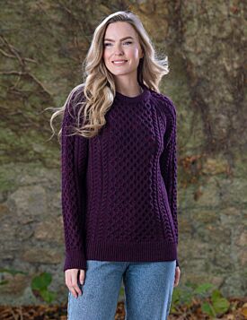 Merino Wool Aran Sweater Damson - Unisex