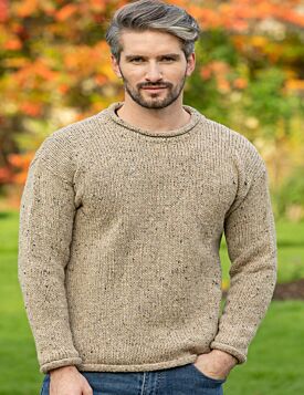 Donegal Wool Roll Neck Sweater Oatmeal