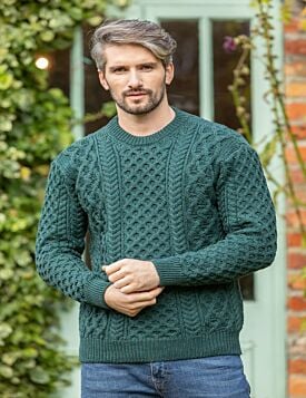 Unisex Classic Irish Aran Sweater - Evergreen