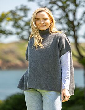 Merino Wool & Cashmere Short Sleeve Sweater Dark Grey