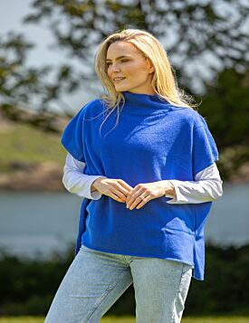 Merino Wool & Cashmere Short Sleeve Sweater Dark Blue