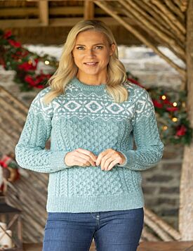 Aran Sweater with Fairilse Design Aqua