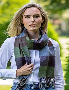 Wool and Cashmere Scarf Purple Check