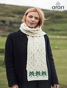 Extra Long Cable Knit Scarf with Shamrocks