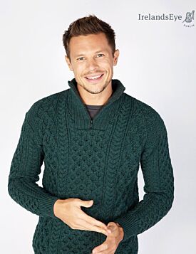 Dromore Aran Half Zip Sweater Evergreen