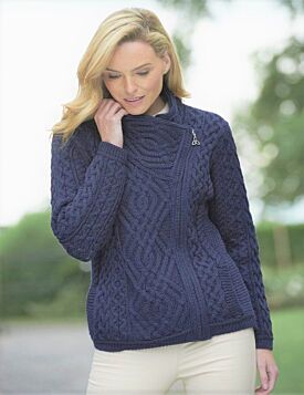 Cable knit Side Zip Cardigan Navy