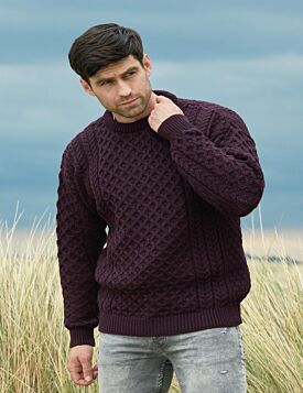 Unisex Merino Wool Aran Sweater Damson