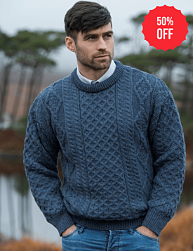 Pure Wool Unisex Aran Sweater Denim