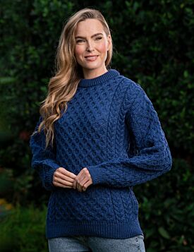 Unisex Merino Wool Aran Sweater Denim 