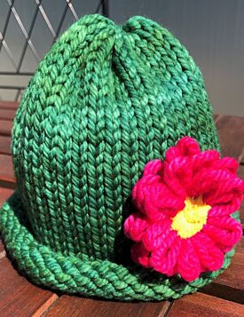 Handmade Super Soft Merino Wool Flower Hat Green 