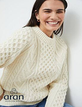 Handknit Aran Sweater Merino Wool Natural