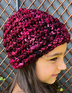 Girls Handmade Ribbed Hat- Fuschia