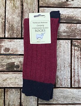 Luxury Mens Two Tone Cashmere Blend Socks - (Size 40-45) Wine and Navy