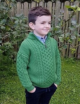 Kids Half Zip Aran Sweater Green 