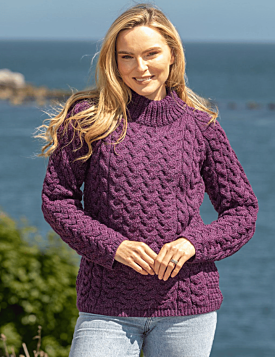 Shaped Crew Neck Sweater Merino Wool Purple 