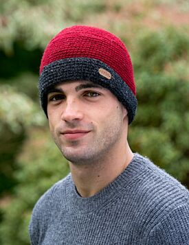 Mens Ribbed Hat Red and Charcoal Rim