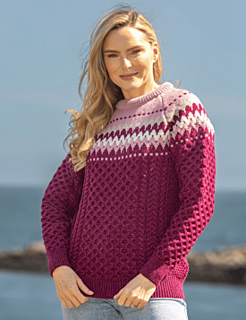 100% Merino Wool Fairisle Sweater Raspberry