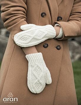 Hand Knit Aran Mittens Natural