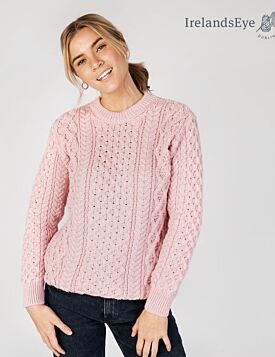 Honeycomb Stitch Aran Sweater Pink