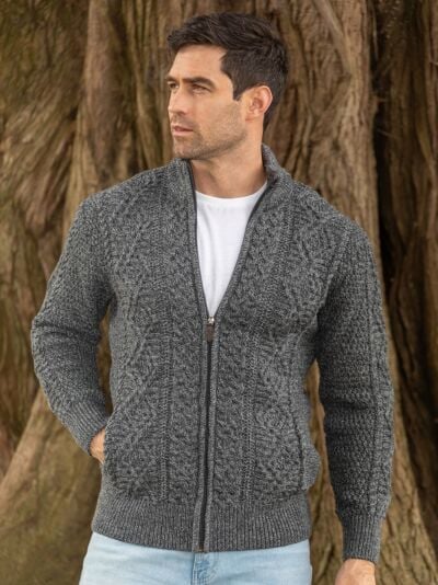 Mens Fisherman Full zip Cardigan The Sweater Shop
