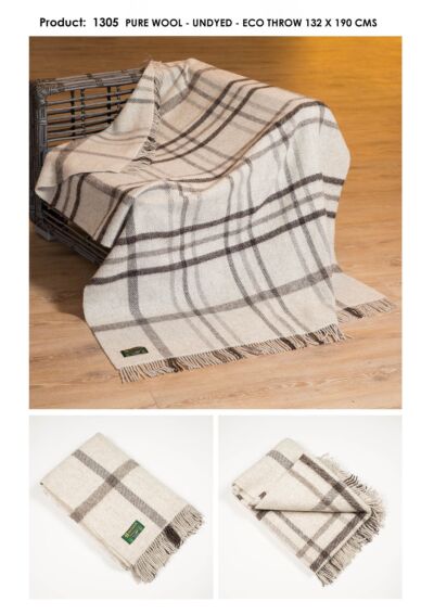 Undyed Wool Blanket Pure Wool Cream Brown Stripe
