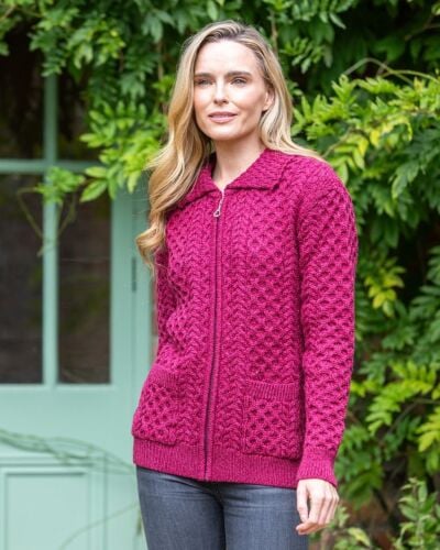 Irish Cardigan with Zip Sky Blue