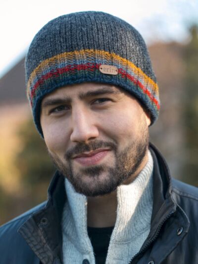 Rib Pullon Hat Charcoal with yellow/red band