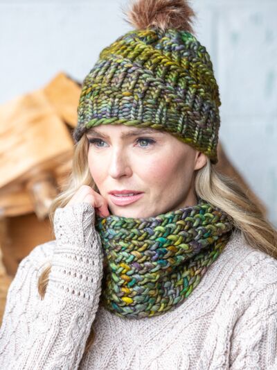 Handmade in Ireland - Supersoft Hat with pom pom - green mix