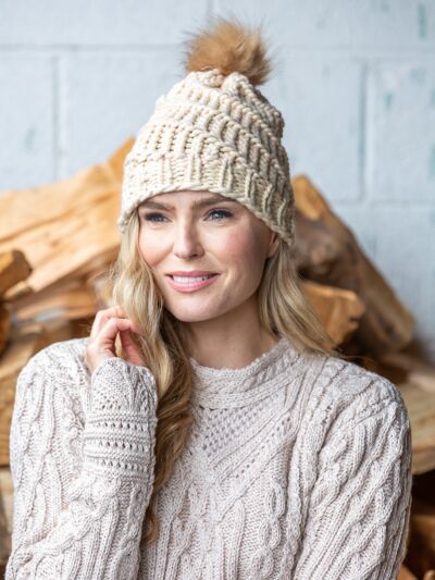 Handmade in Ireland - Super Soft hat with pom pom - Natural