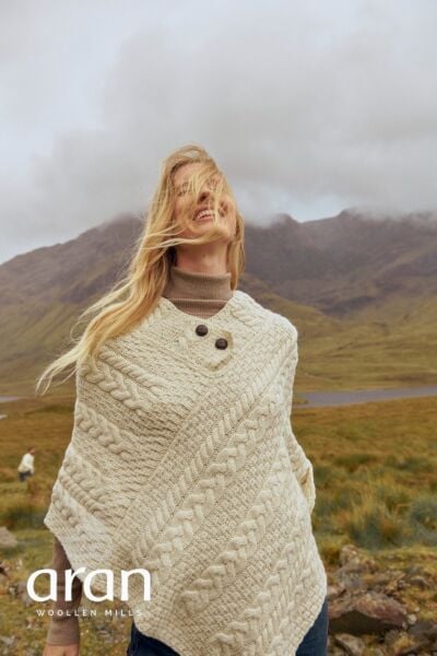 Ladies Aran Poncho One Size 
