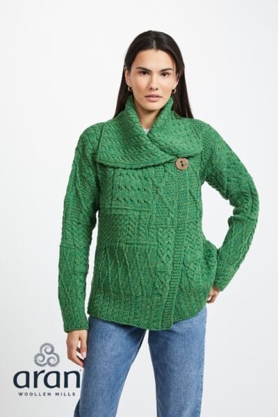 One Button Patchwork Cardigan Kelly green