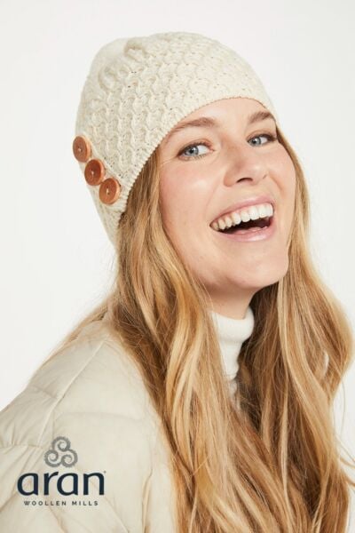 Aran Hat with Pom Pom - Natural