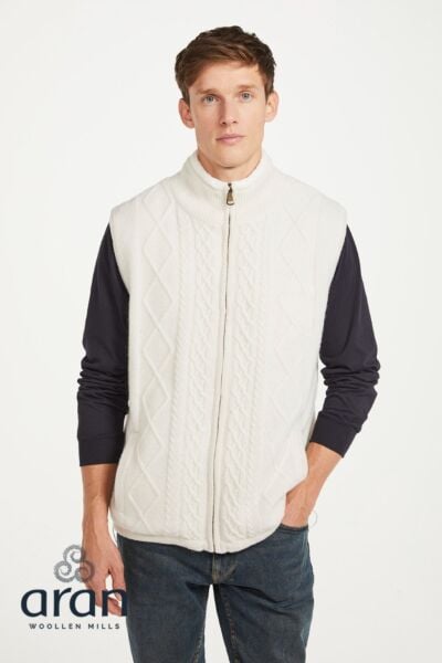 Sleeveless Lined Shetland Wool Cardigan Natural