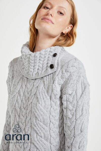 Supersoft Button Neck Sweater - Silver