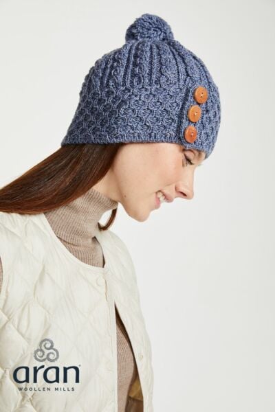 Aran Hat with Pom Pom - Denim