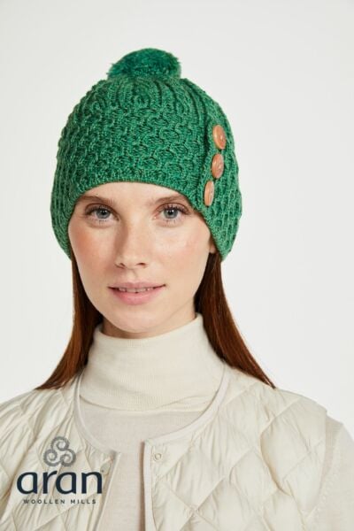 Aran Hat with Pom Pom - Kiwi
