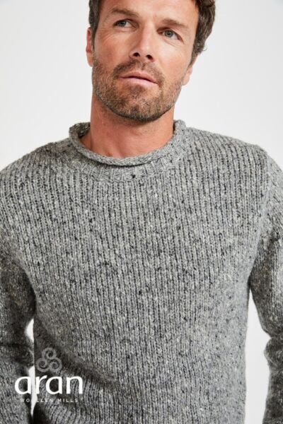 100% Donegal Wool Roll Neck Sweater Grey