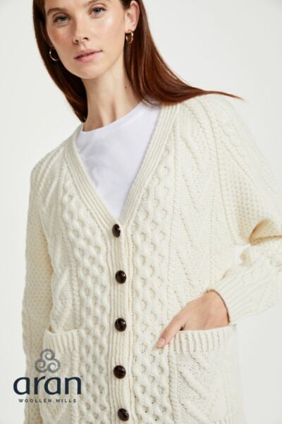Unisex Handknit V-Neck Button Cardigan - Natural