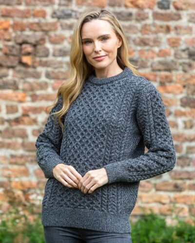 Unisex Merino Wool Aran Sweater - Slate Grey