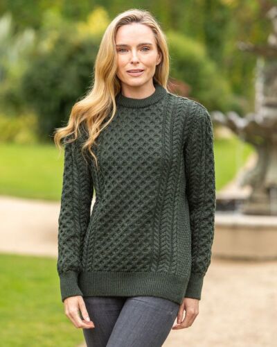 100% Pure Wool Light Weight Aran Sweater Army